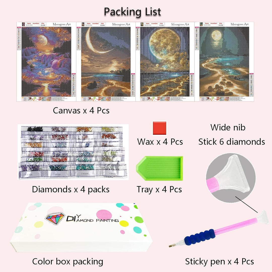 Art Moon Diamond Painting Kits for Adults, 5D Diamond Art Kits for Beginners, DIY Arts and Crafts for Living Room, Kids Room 4 PCS Wall Art - Just Closeouts Canada Inc.