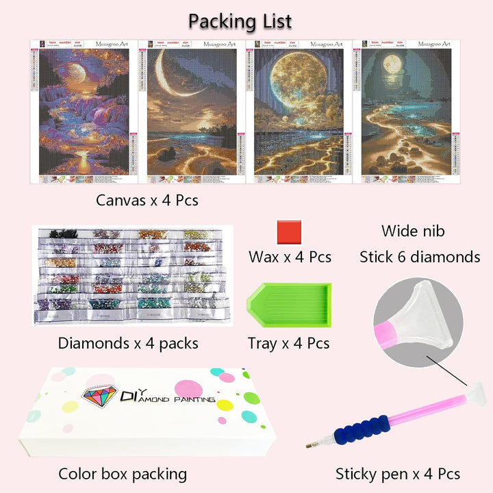 Art Moon Diamond Painting Kits for Adults, 5D Diamond Art Kits for Beginners, DIY Arts and Crafts for Living Room, Kids Room 4 PCS Wall Art - Just Closeouts Canada Inc.