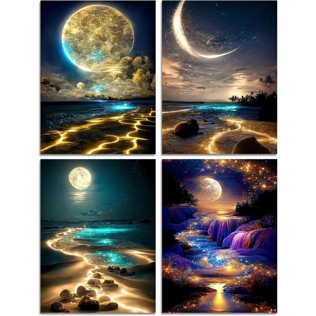 Art Moon Diamond Painting Kits for Adults, 5D Diamond Art Kits for Beginners, DIY Arts and Crafts for Living Room, Kids Room 4 PCS Wall Art - Just Closeouts Canada Inc.