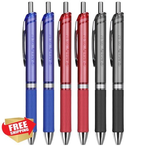 Art - n - Fly Gel Pens 6 Pack Retractable Fine Point 0.7mm School Journal (Black/Blue/Red/Red) - Just Closeouts Canada Inc.810164661432