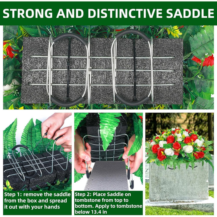 Artificial Cemetery Flowers, Artificial Silk Flower Arrangement ,Artificial Rose Bouquet Grave Memorial Flowers with Headstone Flower Saddle for Gravesite Headstones Decoration (1, Red and white) - Just Closeouts Canada Inc.