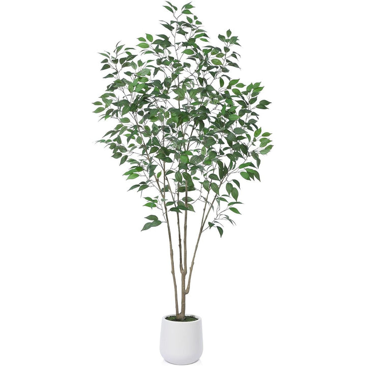 Artificial Tree, 7FT Fake Ficus Tree in White Imitation Ceramic Planter with Lifelike Moss,Faux Ficus Silk Tree for Indoor Entryway Modern Decor Home Office Porch Balcony Shopping malls - Just Closeouts Canada Inc.