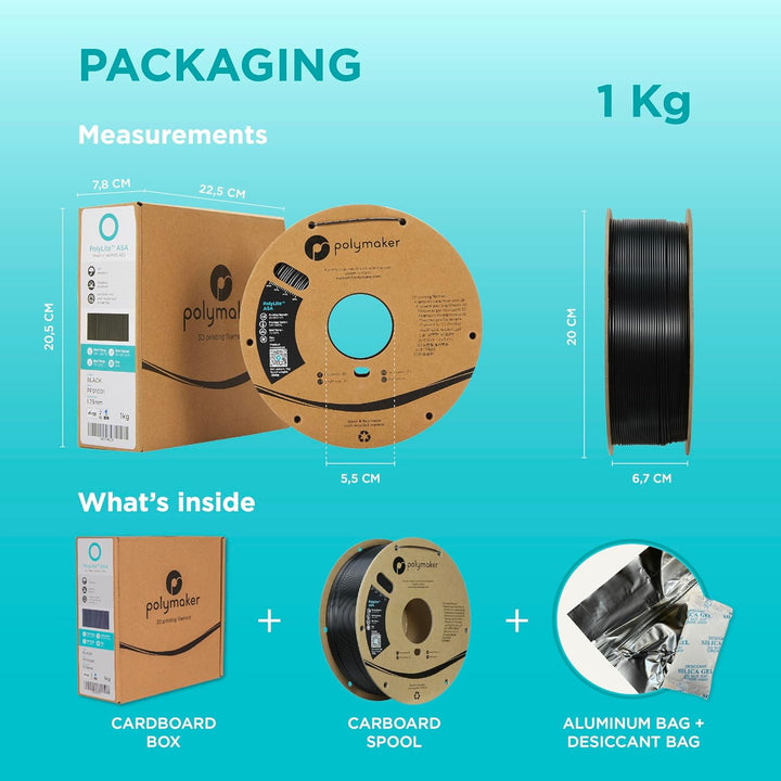 ASA Filament 1.75mm Jet Black, 1kg 3D Printing Filament, Heat & Weather Resistant - ASA 3D Printer Filament Perfect for Printing Outdoor Functional Parts - Just Closeouts Canada Inc.PF01044