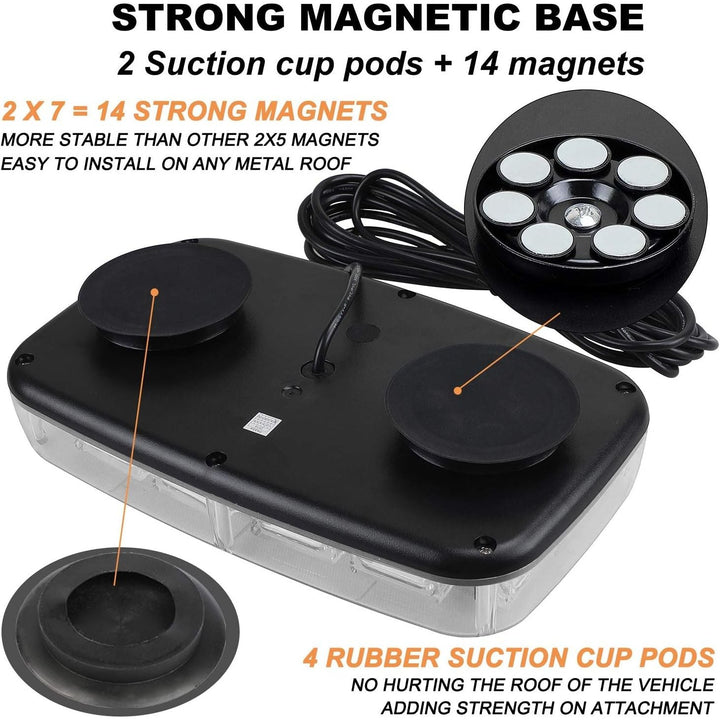 ASPL 2pcs 48LED Roof Top Strobe Lights, High Visibility Emergency Safety Warning LED Mini Strobe Light bar with Magnetic Base for 12 - 24V Snow Plow, Trucks, Construction Vehicles (Amber) - Just Closeouts Canada Inc.