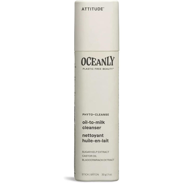 ATTITUDE Oceanly Oil-to-Milk Face Cleanser Stick, EWG Verified, Plastic-free, Plant and Mineral-Based Ingredients, Vegan Beauty Products, PHYTO CLEANSE, Unscented, 30G - Just Closeouts Canada Inc.626232160666