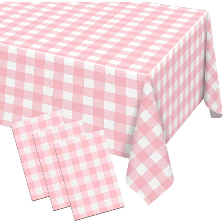 Auch 3 Packs Pink Gingham Tablecloth Pink and White Checkered Tablecloths 54 x 108 Inches Disposable Plastic Gingham Tablecovers Waterproof Rectangle Picnic Table Covers for Birthday Party Supplies - Just Closeouts Canada Inc.