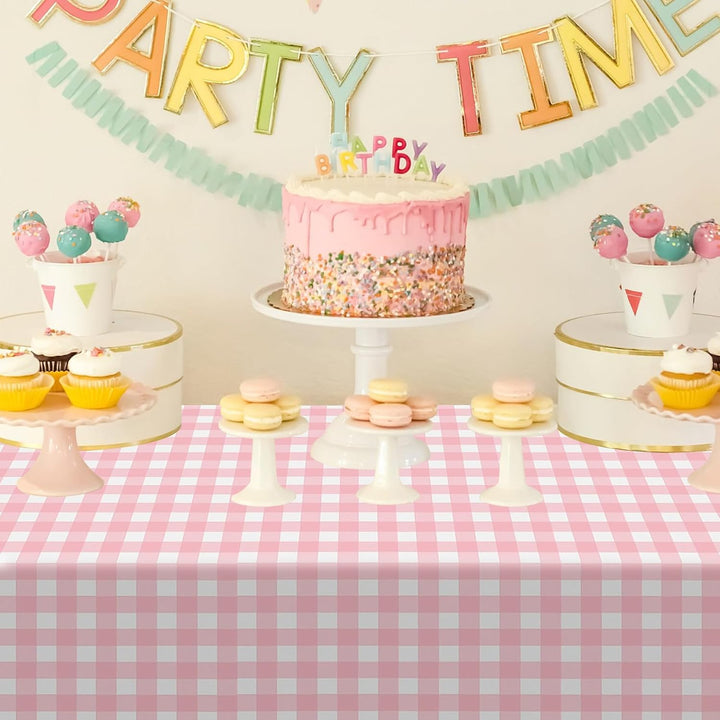 Auch 3 Packs Pink Gingham Tablecloth Pink and White Checkered Tablecloths 54 x 108 Inches Disposable Plastic Gingham Tablecovers Waterproof Rectangle Picnic Table Covers for Birthday Party Supplies - Just Closeouts Canada Inc.
