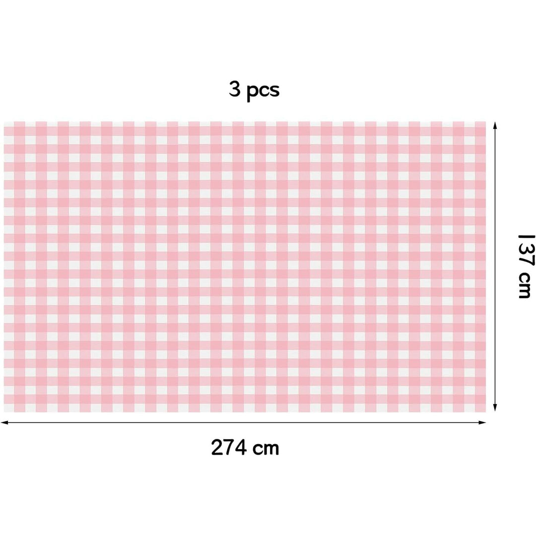 Auch 3 Packs Pink Gingham Tablecloth Pink and White Checkered Tablecloths 54 x 108 Inches Disposable Plastic Gingham Tablecovers Waterproof Rectangle Picnic Table Covers for Birthday Party Supplies - Just Closeouts Canada Inc.
