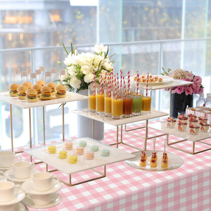 Auch 3 Packs Pink Gingham Tablecloth Pink and White Checkered Tablecloths 54 x 108 Inches Disposable Plastic Gingham Tablecovers Waterproof Rectangle Picnic Table Covers for Birthday Party Supplies - Just Closeouts Canada Inc.