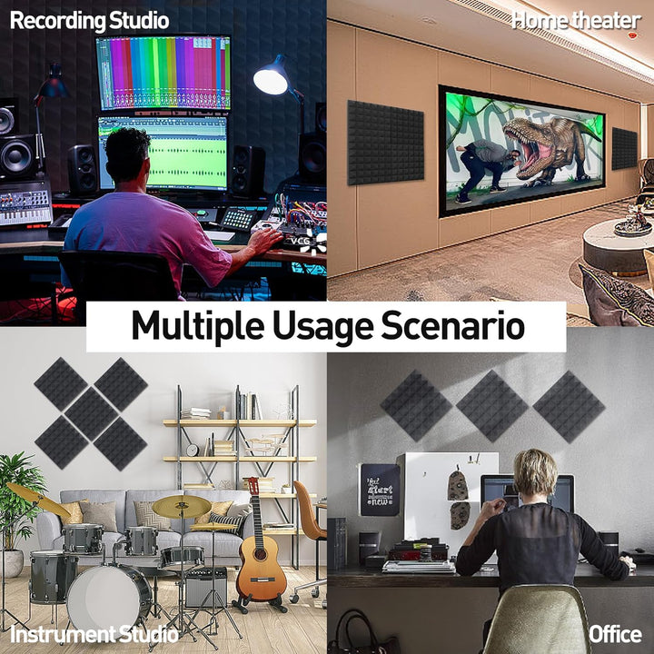 Auslet Sound Proof Panels with Self - Adhesive, 12" X 12" X 2" Wedge Acoustic Foam 36 Pack High Density Soundproof Wall Panels Sound Absorbing Panel Studio Foam for Home Office - Just Closeouts Canada Inc.