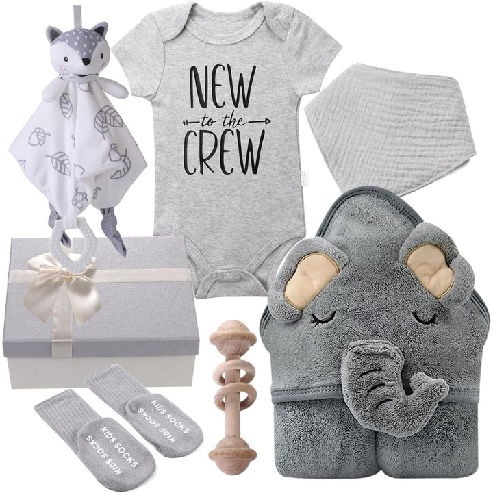 Baby Boy Girl Gift Box Set Newborn Baby Blanket, Newborn Lovey Security Blanket, Baby Wooden Rattle Toy, New Born Clothes Bibs Socks - Just Closeouts Canada Inc.