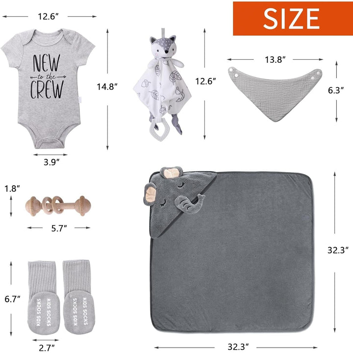 Baby Boy Girl Gift Box Set Newborn Baby Blanket, Newborn Lovey Security Blanket, Baby Wooden Rattle Toy, New Born Clothes Bibs Socks - Just Closeouts Canada Inc.