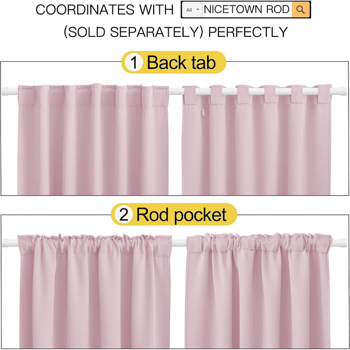 Baby Pink Room Darkening Back-Tab Curtains, 52 x 84 in, Set of 2 - Just Closeouts Canada Inc.