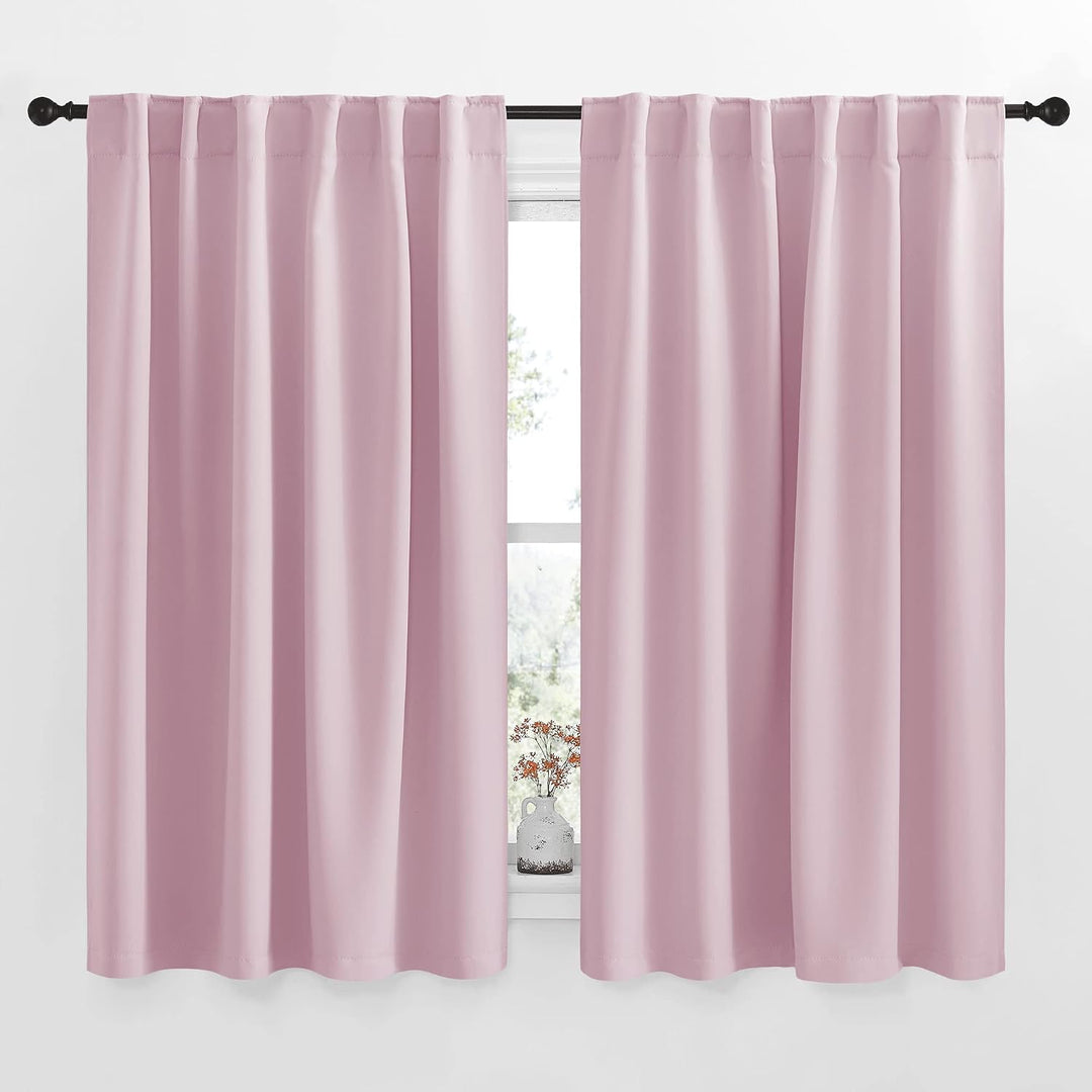 Baby Pink Room-Darkening Back-Tab & Rod-Pocket Curtains, 52 x 63 in, 2 Panels - Just Closeouts Canada Inc.