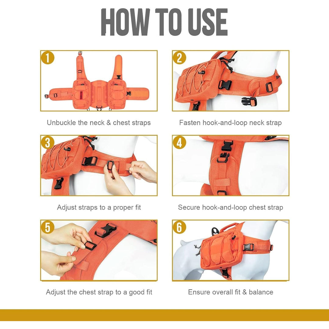 Backpack for Dogs to Wear Pet Back Pack with Padded Handle and Leash Attachment Point for Dog with 17" - 23.5" Neck Girth and 25" - 31" Chest (Orange, Large) - Just Closeouts Canada Inc.