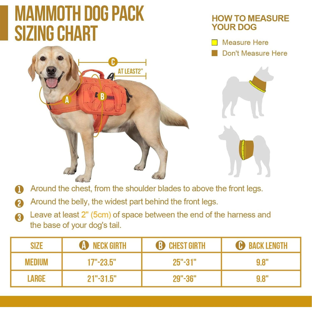 Backpack for Dogs to Wear Pet Back Pack with Padded Handle and Leash Attachment Point for Dog with 17" - 23.5" Neck Girth and 25" - 31" Chest (Orange, Large) - Just Closeouts Canada Inc.