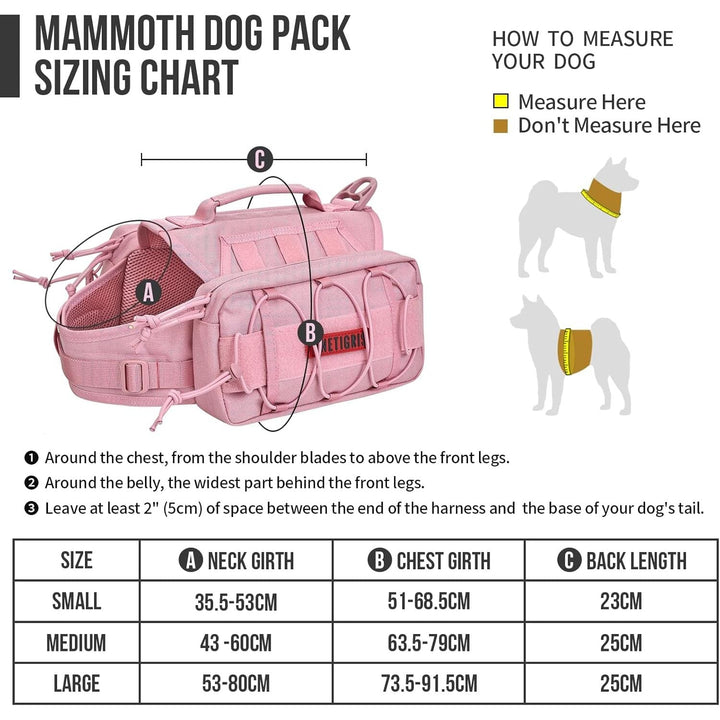 Backpack for Dogs to Wear Pet Back Pack with Padded Handle and Leash Attachment Point for Dog with 17"-23.5" Neck Girth and 25"-31" Chest (Pink, Large) - Just Closeouts Canada Inc.