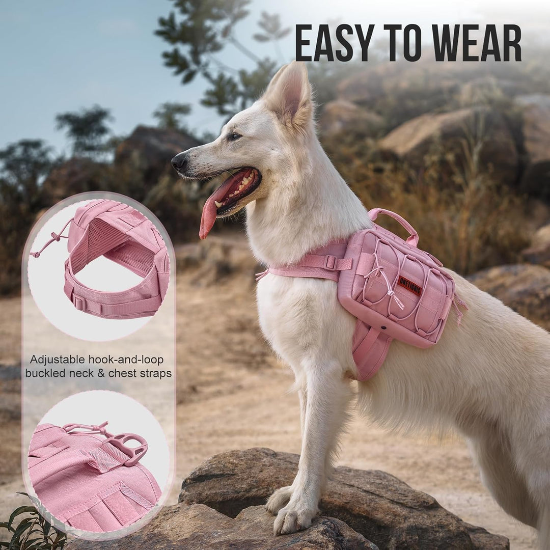 Backpack for Dogs to Wear Pet Back Pack with Padded Handle and Leash Attachment Point for Dog with 17"-23.5" Neck Girth and 25"-31" Chest (Pink, Large) - Just Closeouts Canada Inc.