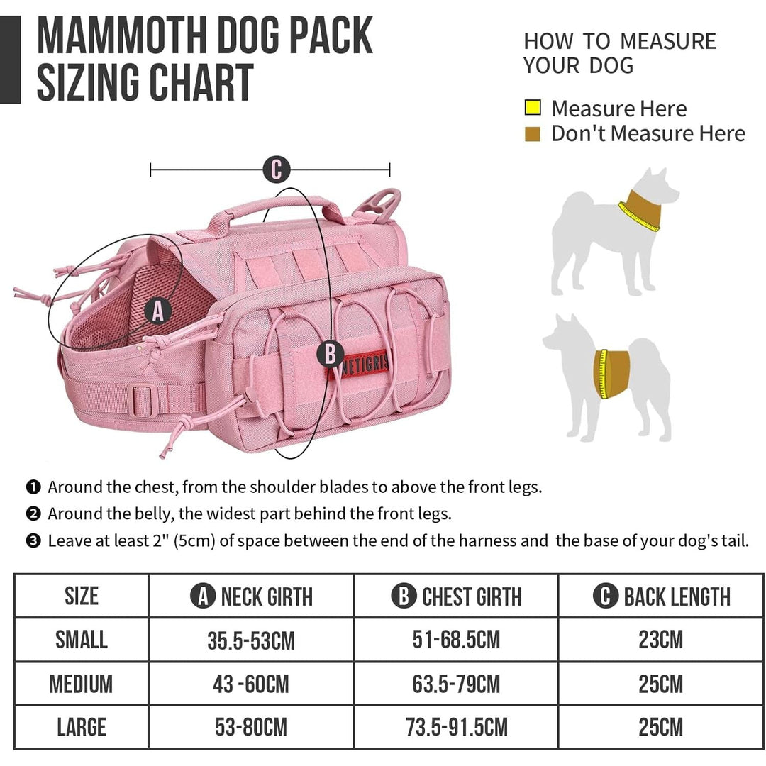 Backpack for Dogs to Wear Pet Back Pack with Padded Handle and Leash Attachment Point for Dog with 17" - 23.5" Neck Girth and 25" - 31" Chest (Pink, Medium) - Just Closeouts Canada Inc.