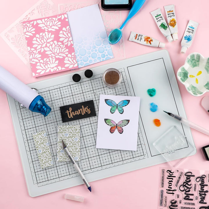 BAOFALI Magnetic Glass Craft Mat; 15.75"x10.24"Heat Resistant Glass Media Cutting Mat W/MagnetsGridlines and Measurements; for Cutting, Stamping, Mixed Media, Heat Embossing and Hot Glue Projects - Just Closeouts Canada Inc.