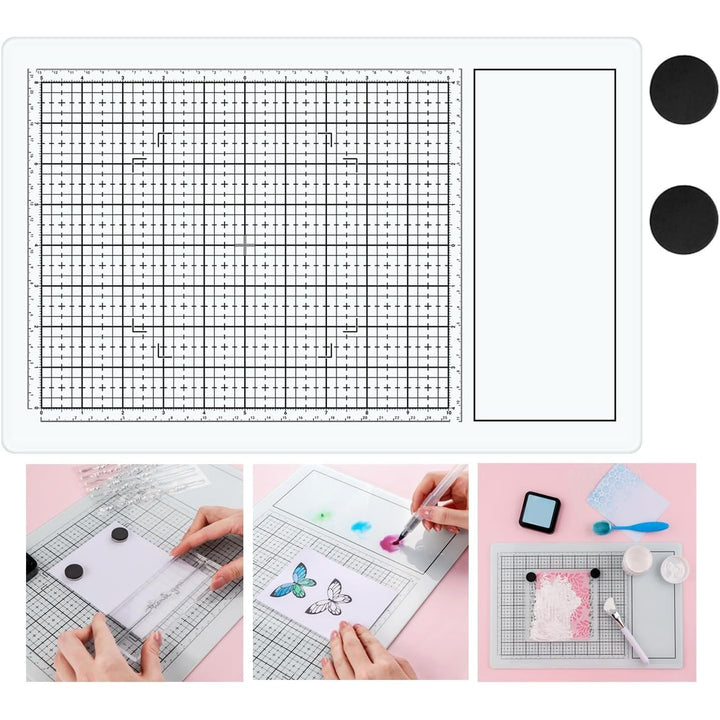 BAOFALI Magnetic Glass Craft Mat; 15.75"x10.24"Heat Resistant Glass Media Cutting Mat W/MagnetsGridlines and Measurements; for Cutting, Stamping, Mixed Media, Heat Embossing and Hot Glue Projects - Just Closeouts Canada Inc.