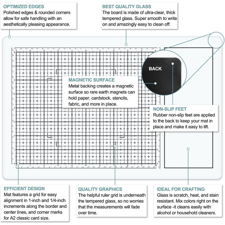 BAOFALI Magnetic Glass Craft Mat; 15.75"x10.24"Heat Resistant Glass Media Cutting Mat W/MagnetsGridlines and Measurements; for Cutting, Stamping, Mixed Media, Heat Embossing and Hot Glue Projects - Just Closeouts Canada Inc.