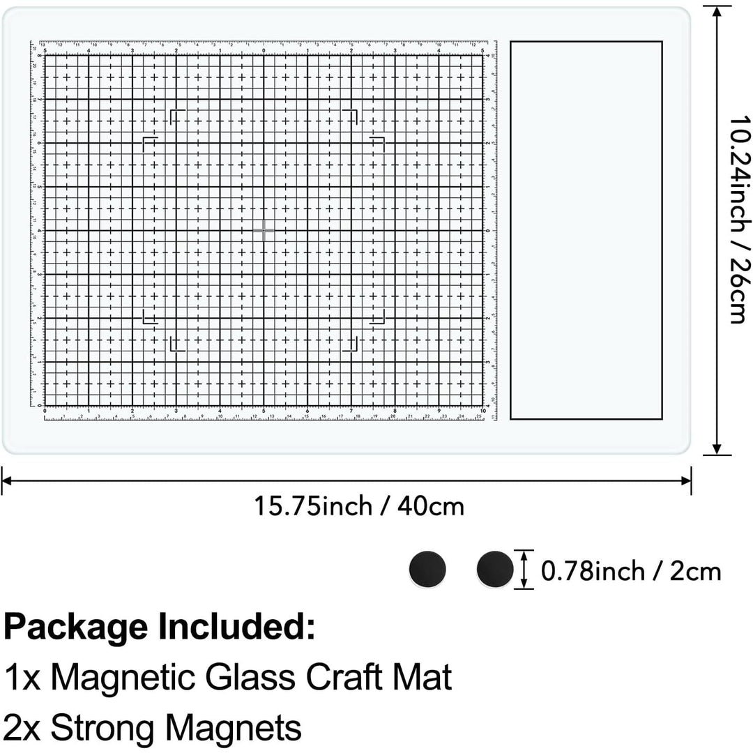 BAOFALI Magnetic Glass Craft Mat; 15.75"x10.24"Heat Resistant Glass Media Cutting Mat W/MagnetsGridlines and Measurements; for Cutting, Stamping, Mixed Media, Heat Embossing and Hot Glue Projects - Just Closeouts Canada Inc.
