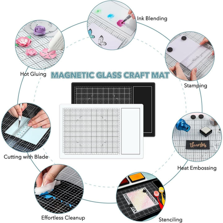 BAOFALI Magnetic Glass Craft Mat; 15.75"x10.24"Heat Resistant Glass Media Cutting Mat W/MagnetsGridlines and Measurements; for Cutting, Stamping, Mixed Media, Heat Embossing and Hot Glue Projects - Just Closeouts Canada Inc.