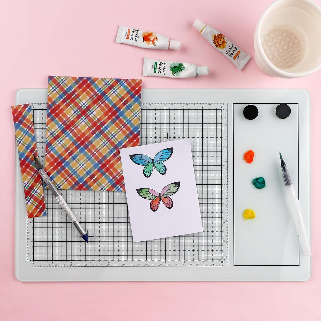 BAOFALI Magnetic Glass Craft Mat; 15.75"x10.24"Heat Resistant Glass Media Cutting Mat W/MagnetsGridlines and Measurements; for Cutting, Stamping, Mixed Media, Heat Embossing and Hot Glue Projects - Just Closeouts Canada Inc.