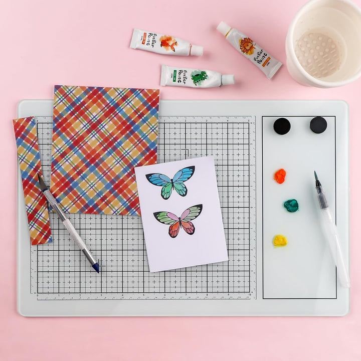 BAOFALI Magnetic Glass Craft Mat; 15.75"x10.24"Heat Resistant Glass Media Cutting Mat W/MagnetsGridlines and Measurements; for Cutting, Stamping, Mixed Media, Heat Embossing and Hot Glue Projects - Just Closeouts Canada Inc.