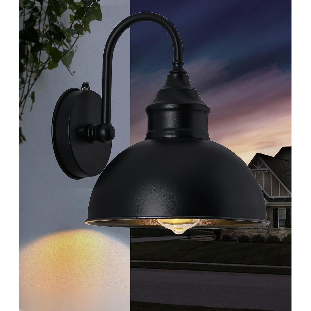 Barn Lights Gooseneck Lights Pack of 2 Style and Function Outdoor Dusk to Dawn Barn Lights, Elegant Gooseneck Lights, Vintage Matte Black Exterior Lighting Fixtures, 9.4" Diameter - Just Closeouts Canada Inc.