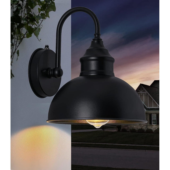 Barn Lights Gooseneck Lights Pack of 2 Style and Function Outdoor Dusk to Dawn Barn Lights, Elegant Gooseneck Lights, Vintage Matte Black Exterior Lighting Fixtures, 9.4" Diameter - Just Closeouts Canada Inc.