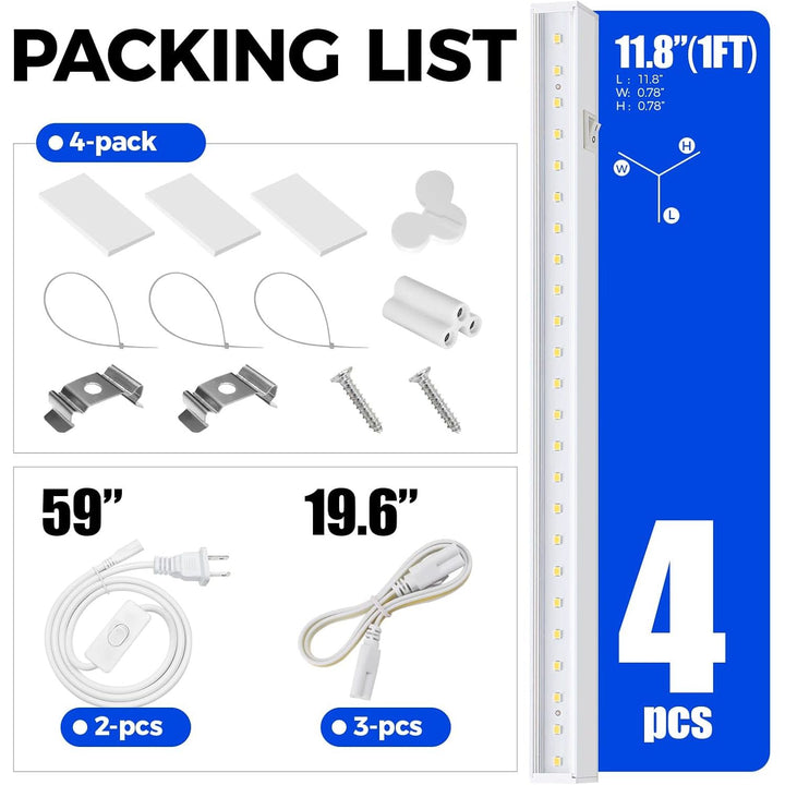 Barrina Grow Lights for Indoor Plants, 5000K White Full Spectrum Grow Light, 1ft Plant Growing Lamp, T5 Grow Light Strip, Plug and Play, 4 - Pack - Just Closeouts Canada Inc.