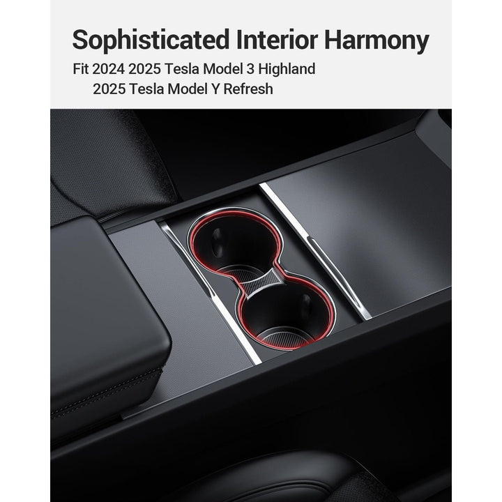 BASENOR Newest Center Console Cup Holder Insert [Carbon Edition] [Fit Trenta Cups] for Tesla Model 3 Highland 2024 2025 - Just Closeouts Canada Inc.
