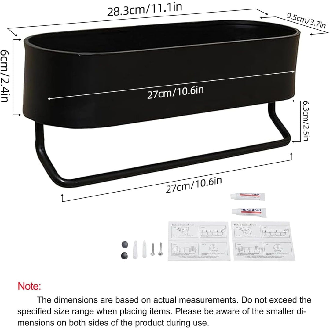Bathroom Shelf No Drilling Shower Shelf with Towel Rail Bar Bathroom Shelves for Towels Rustproof Aluminum Shower Organizer Wall Mounted for Kitchen,Living Room (BK - 30cm) - Just Closeouts Canada Inc.
