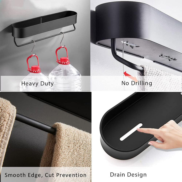 Bathroom Shelf No Drilling Shower Shelf with Towel Rail Bar Bathroom Shelves for Towels Rustproof Aluminum Shower Organizer Wall Mounted for Kitchen,Living Room (BK - 30cm) - Just Closeouts Canada Inc.