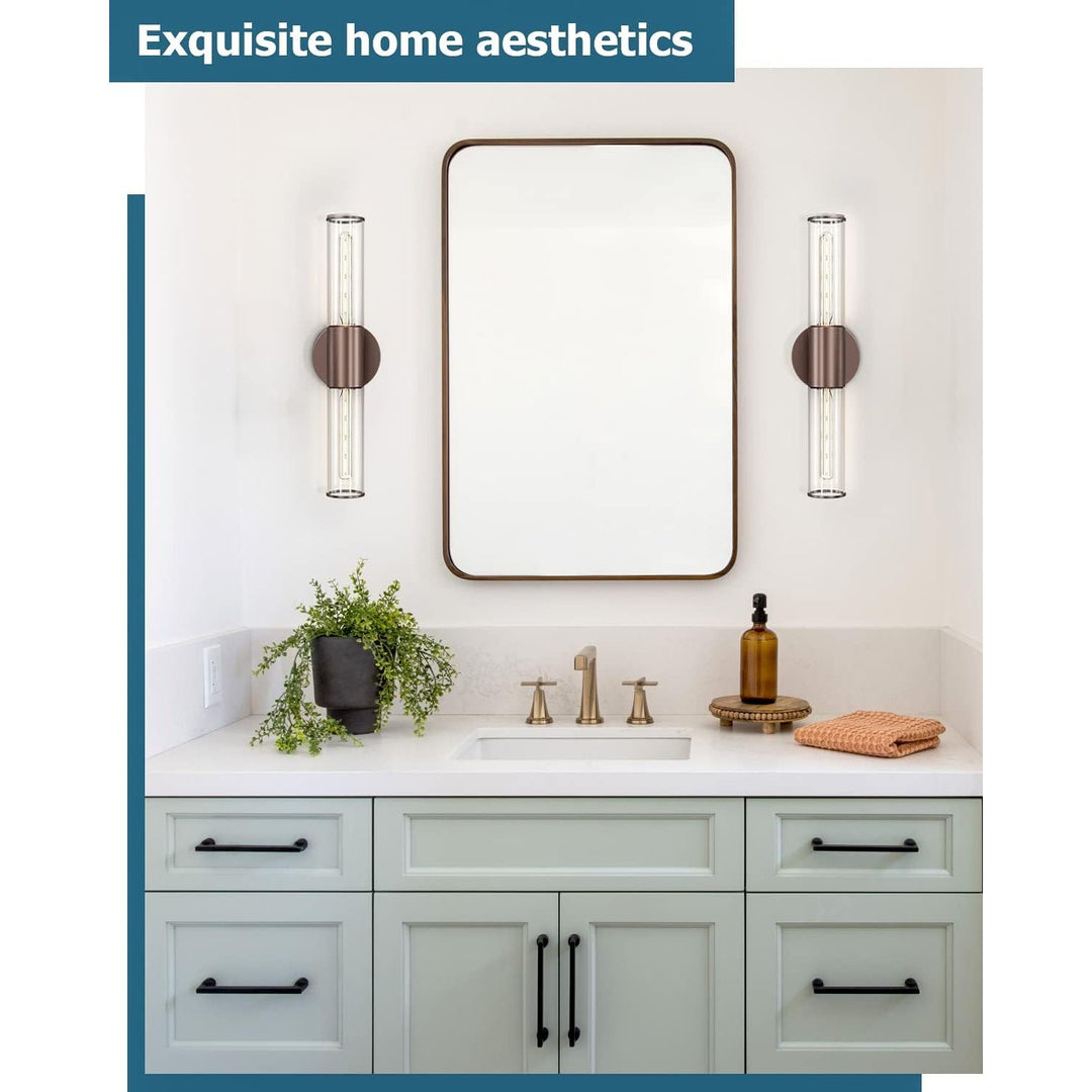 Bathroom Vanity Light Fixture, 2 - Light Oil Rubbed Bronze Wall Sconce Lighting Fixture with Clear Glass, Indoor E26 Stocket Wall Lamp for Mirror Living Room Hallway, 2 Pack - Just Closeouts Canada Inc.