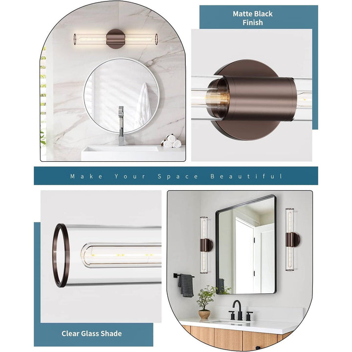 Bathroom Vanity Light Fixture, 2 - Light Oil Rubbed Bronze Wall Sconce Lighting Fixture with Clear Glass, Indoor E26 Stocket Wall Lamp for Mirror Living Room Hallway, 2 Pack - Just Closeouts Canada Inc.