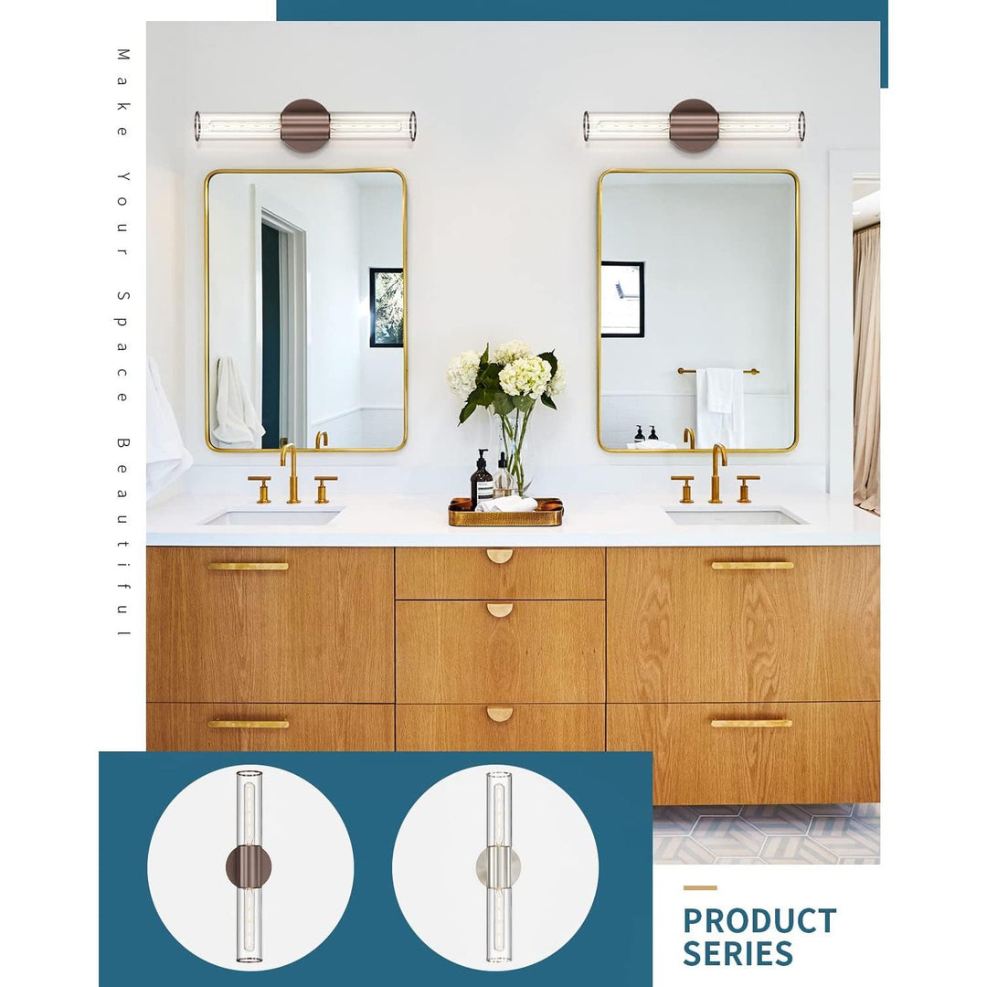 Bathroom Vanity Light Fixture, 2 - Light Oil Rubbed Bronze Wall Sconce Lighting Fixture with Clear Glass, Indoor E26 Stocket Wall Lamp for Mirror Living Room Hallway, 2 Pack - Just Closeouts Canada Inc.