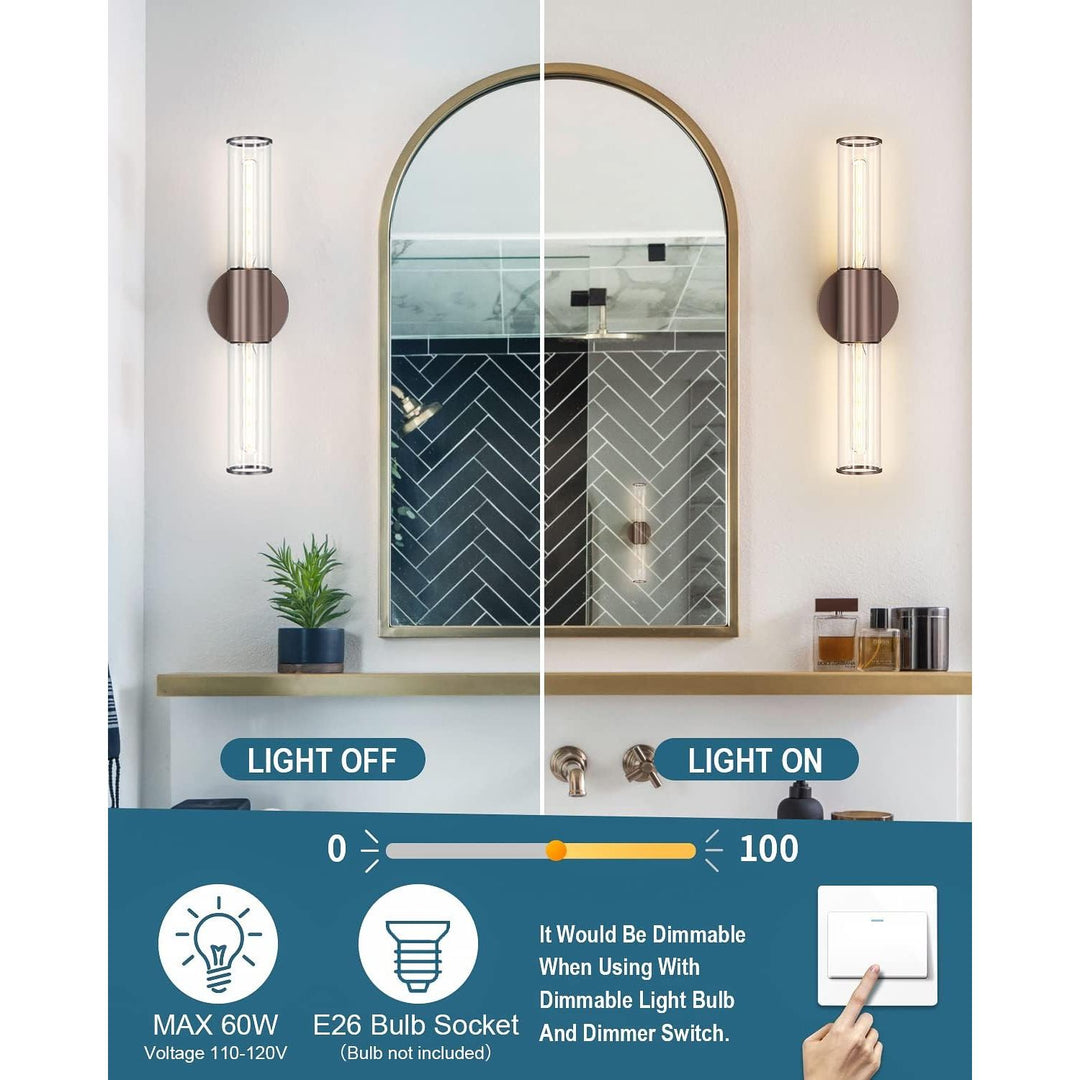 Bathroom Vanity Light Fixture, 2 - Light Oil Rubbed Bronze Wall Sconce Lighting Fixture with Clear Glass, Indoor E26 Stocket Wall Lamp for Mirror Living Room Hallway, 2 Pack - Just Closeouts Canada Inc.