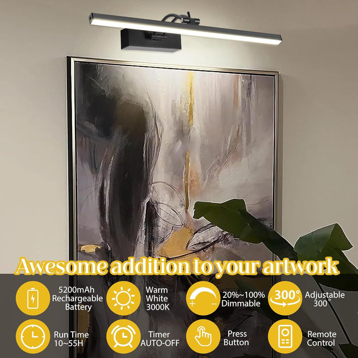 Battery Picture Lights Rechargeable Picture Lights Wall Art Accent Light 16" Black - Just Closeouts Canada Inc.