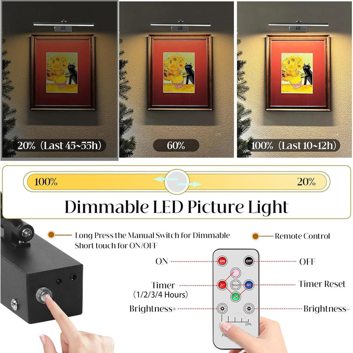 Battery Picture Lights Rechargeable Picture Lights Wall Art Accent Light 16" Black - Just Closeouts Canada Inc.