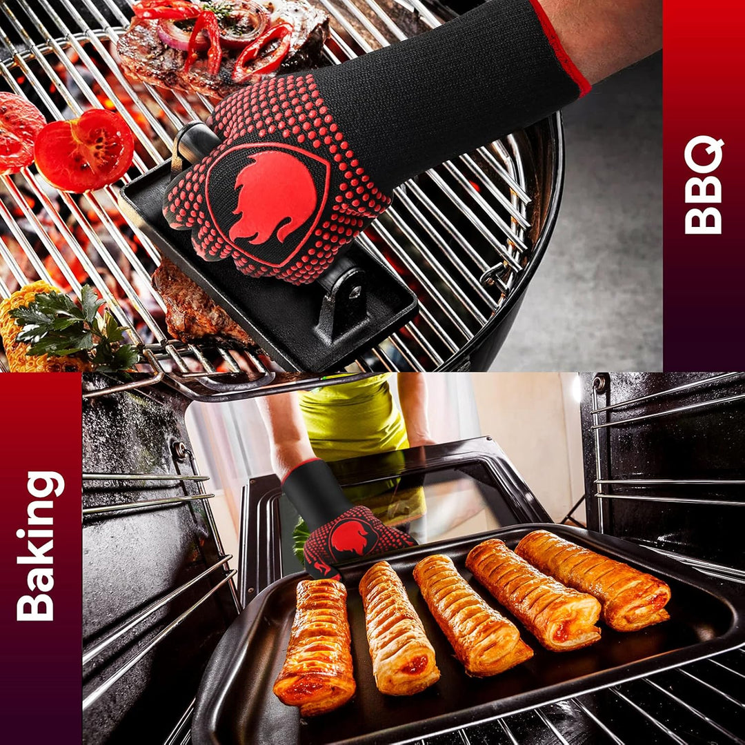 BBQ Gloves, Heat Resistant Oven Mitts Grilling Gloves - 1472℉ Extreme Heat Resistant, Oven Gloves Silicone - Cooking Gloves for Grilling, BBQ, Baking, Welding (A Pair) - Just Closeouts Canada Inc.