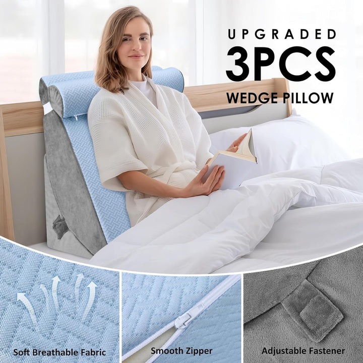 Bed Wedge Pillow for Sleeping, Adjustable 7 &12 Inch Foam Wedge Pillow for Post Surgery, Elevated Triangle Pillow for Acid Reflux, Back Pain Relief, Leg Support 3pack - Just Closeouts Canada Inc.