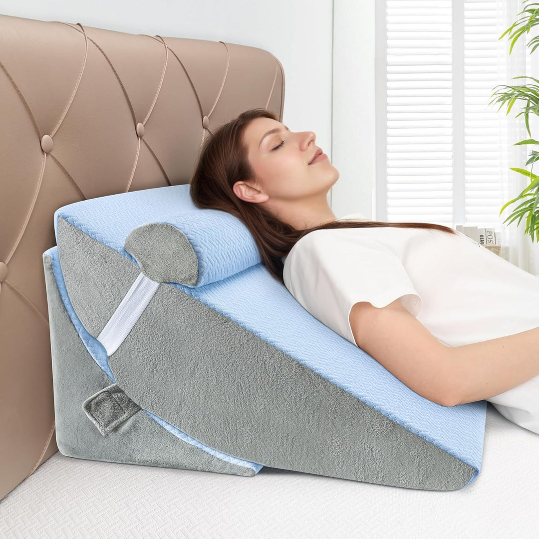 Bed Wedge Pillow for Sleeping, Adjustable 7 &12 Inch Foam Wedge Pillow for Post Surgery, Elevated Triangle Pillow for Acid Reflux, Back Pain Relief, Leg Support 3pack - Just Closeouts Canada Inc.