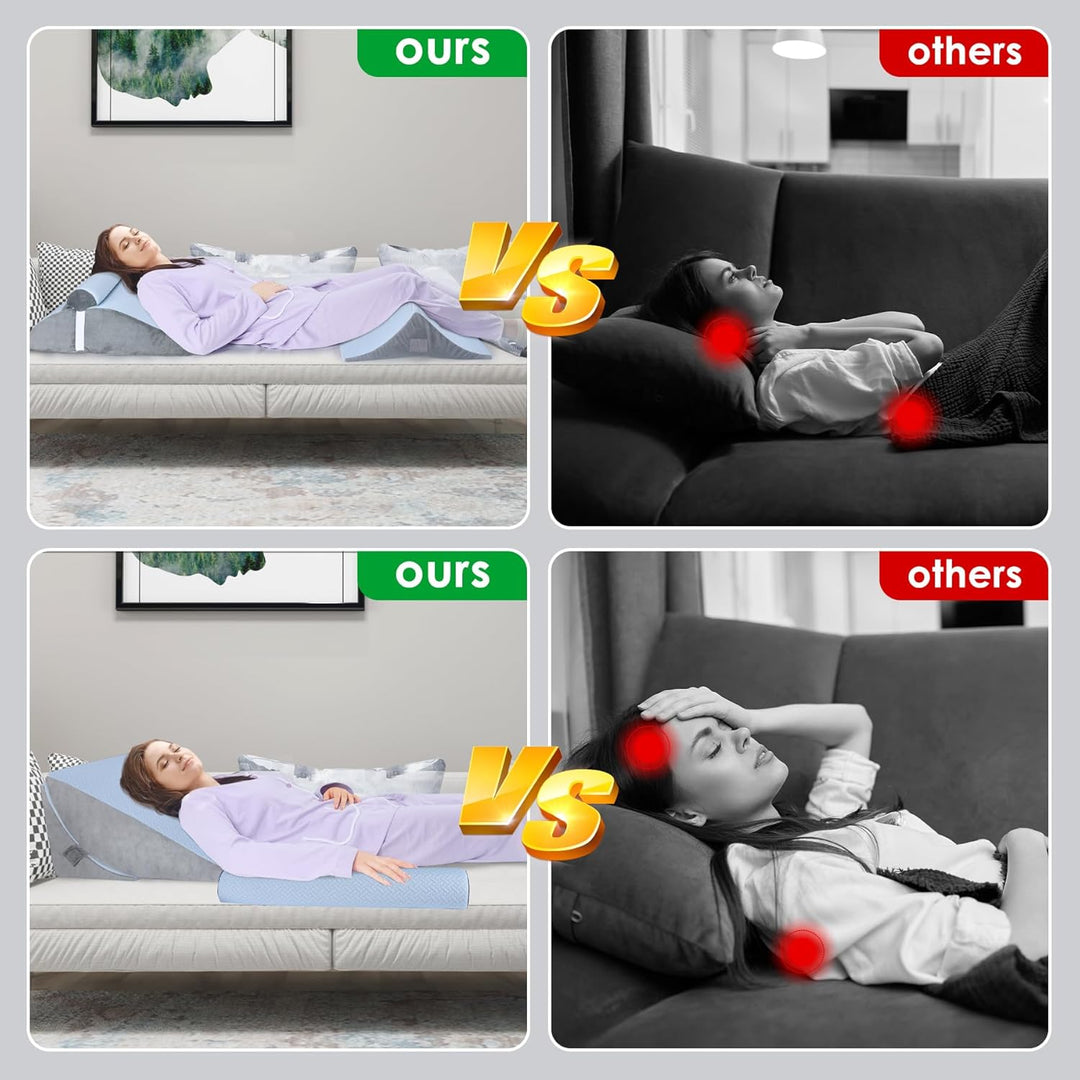 Bed Wedge Pillow for Sleeping, Adjustable 7 &12 Inch Foam Wedge Pillow for Post Surgery, Elevated Triangle Pillow for Acid Reflux, Back Pain Relief, Leg Support 3pack - Just Closeouts Canada Inc.