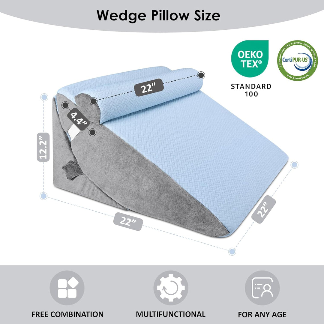 Bed Wedge Pillow for Sleeping, Adjustable 7 &12 Inch Foam Wedge Pillow for Post Surgery, Elevated Triangle Pillow for Acid Reflux, Back Pain Relief, Leg Support 3pack - Just Closeouts Canada Inc.