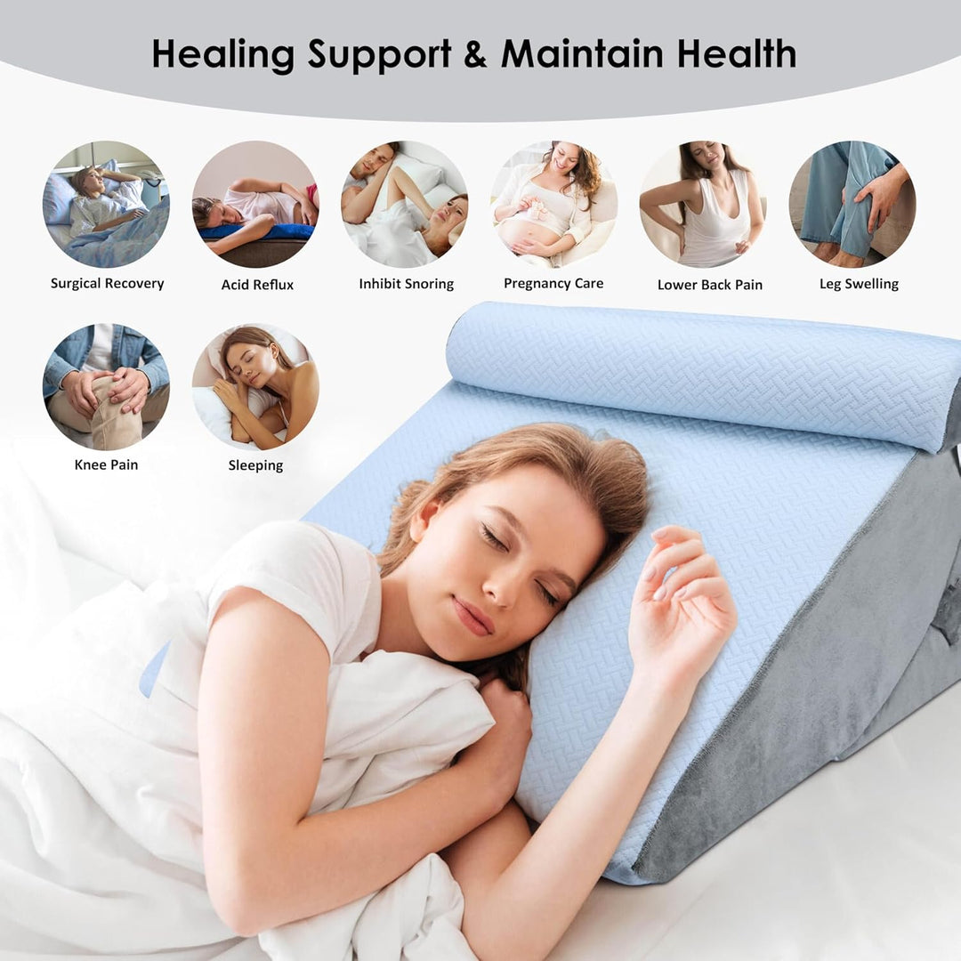 Bed Wedge Pillow for Sleeping, Adjustable 7 &12 Inch Foam Wedge Pillow for Post Surgery, Elevated Triangle Pillow for Acid Reflux, Back Pain Relief, Leg Support 3pack - Just Closeouts Canada Inc.