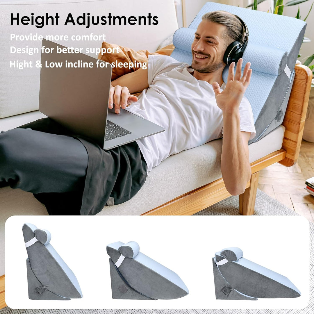 Bed Wedge Pillow for Sleeping, Adjustable 7 &12 Inch Foam Wedge Pillow for Post Surgery, Elevated Triangle Pillow for Acid Reflux, Back Pain Relief, Leg Support 3pack - Just Closeouts Canada Inc.