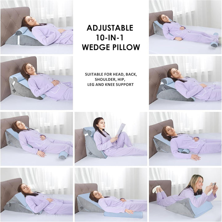 Bed Wedge Pillow for Sleeping, Adjustable 7 &12 Inch Foam Wedge Pillow for Post Surgery, Elevated Triangle Pillow for Acid Reflux, Back Pain Relief, Leg Support 3pack - Just Closeouts Canada Inc.